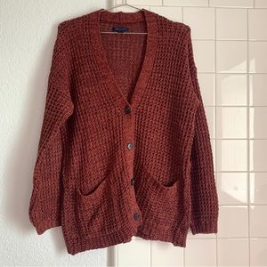 American Eagle Burgundy/Rust Slouchy Waffle Cardigan Sweater